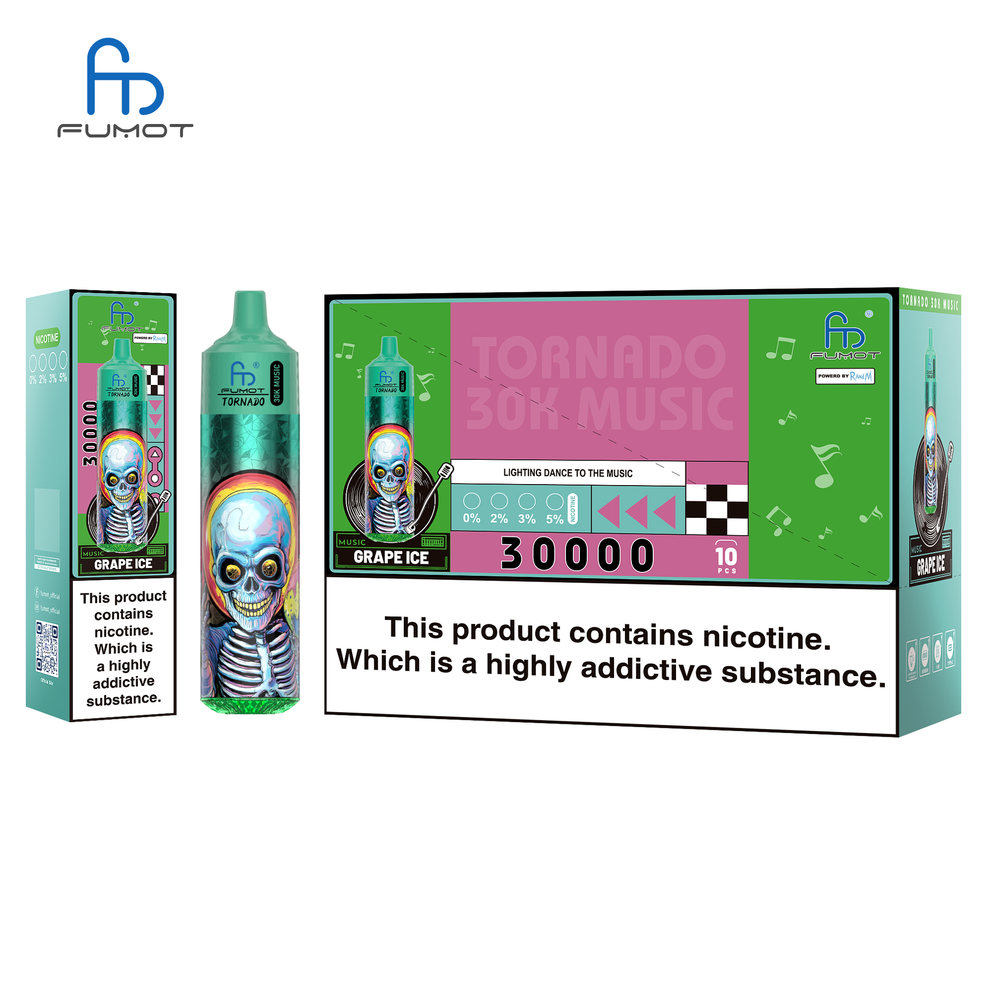 Fumot Tornado 30K Music Grape Ice Einweg-Vape Premium Cool