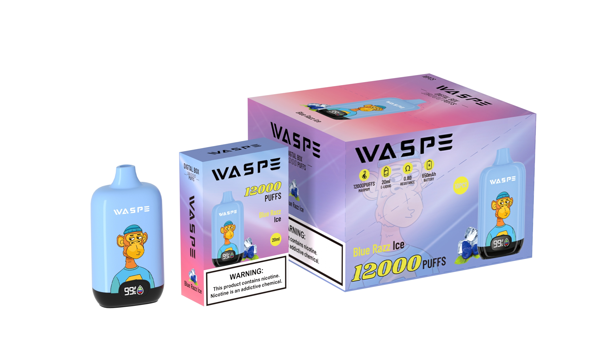 WASPE 12000 Digital Box Blue Razz Ice