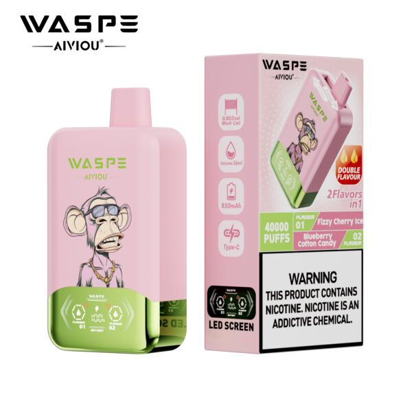 WASPE AIVIOU 40000 Fizzy Cherry Ice/Blueberry Cotton Candy - obrazek 2