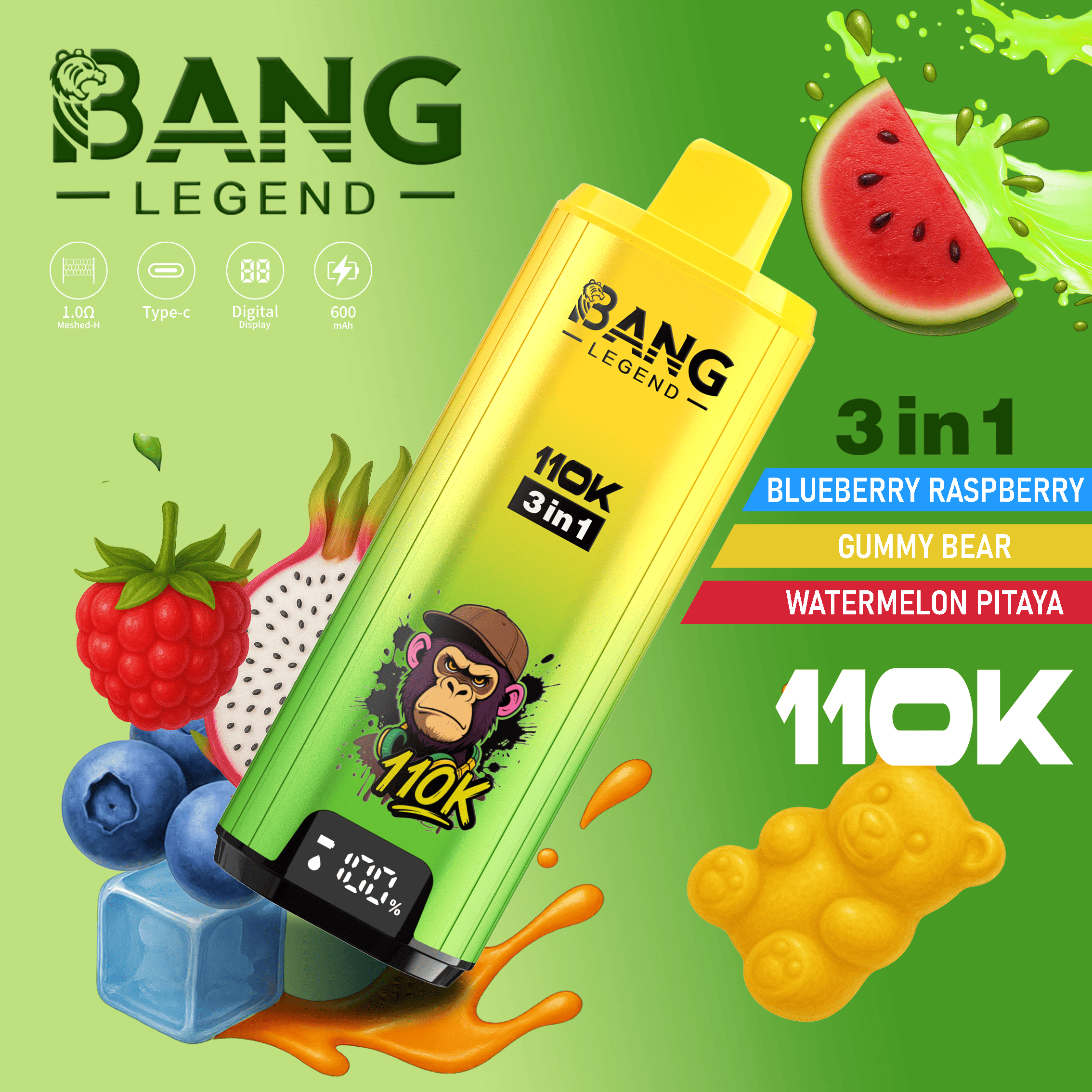 Bang Legend 110k blueberry raspberry/gummy bear/watermelon pitaya