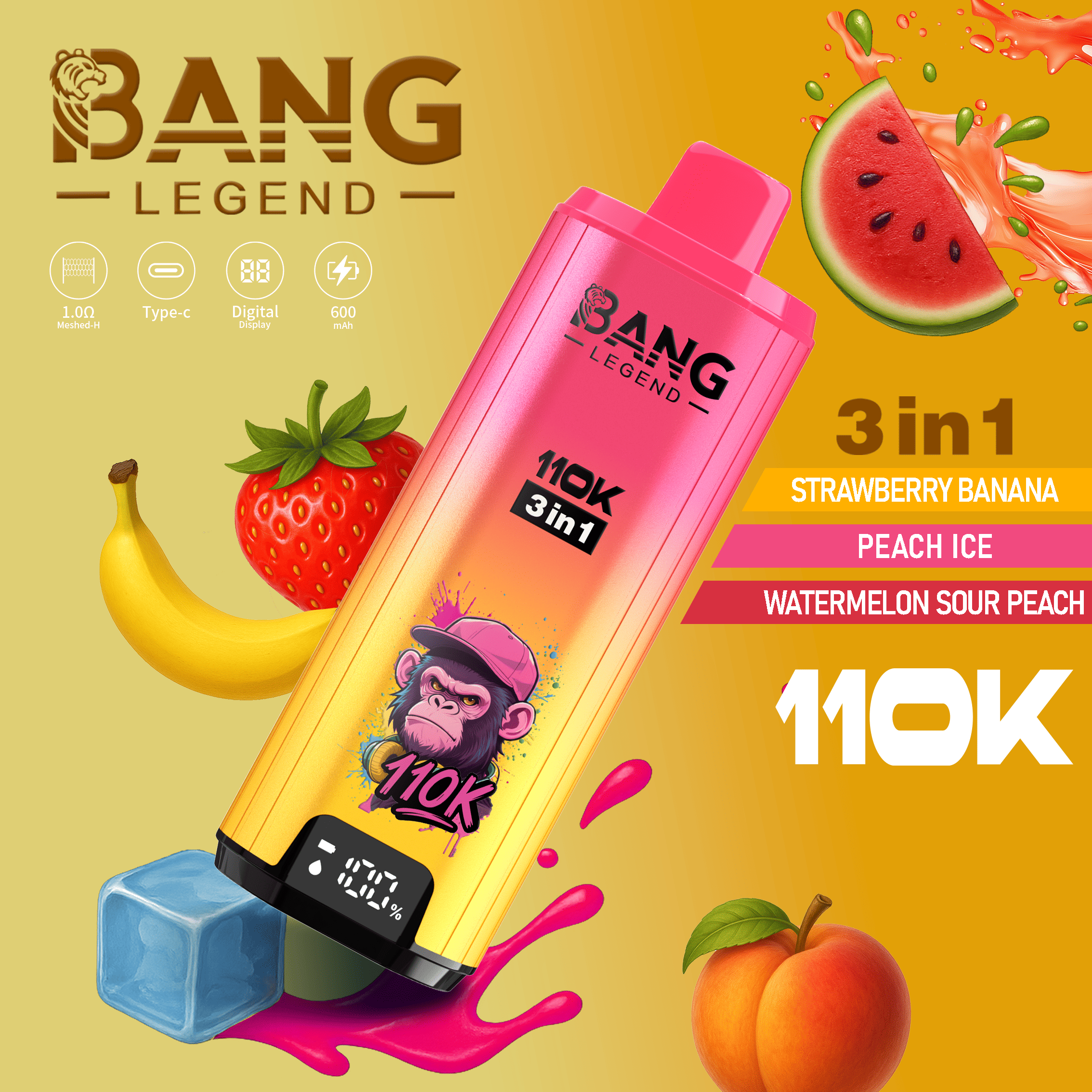 Bang Legend 110k strawberry banana/peach ice/watermelon sour peach