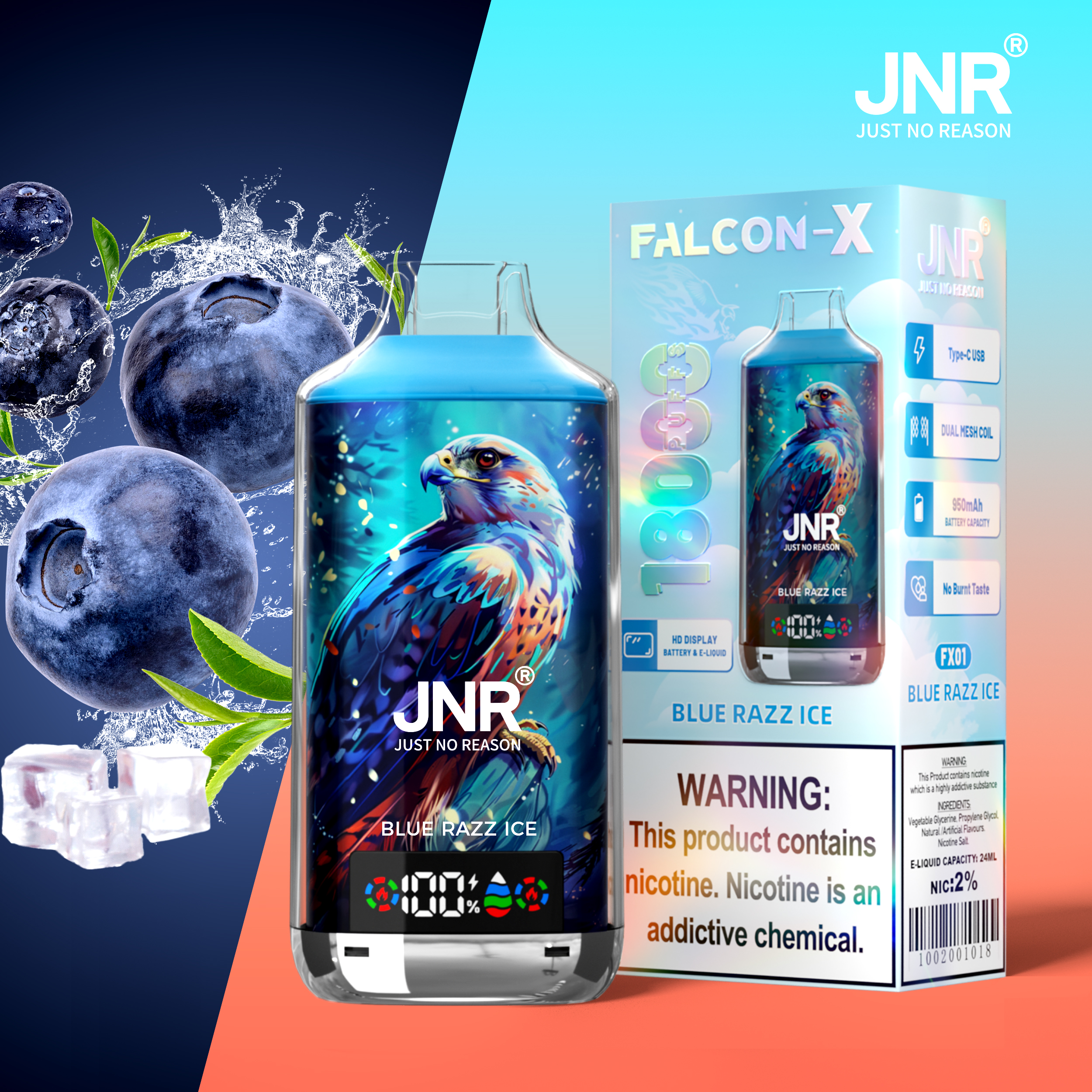 JNR Falcon X 18000 Blue Razz Ice