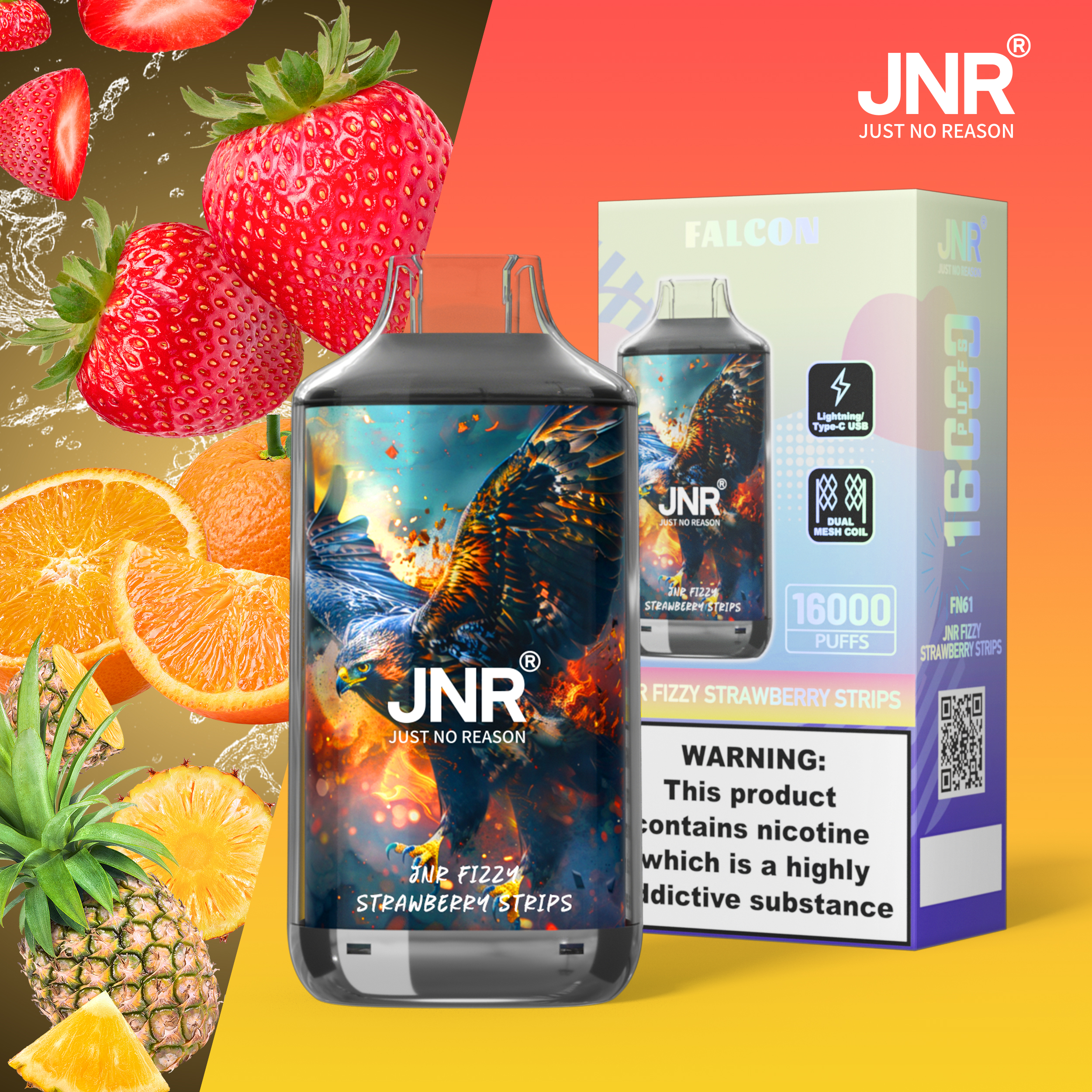 JNR Falcon 16000 Fizzy Strawberry Strips
