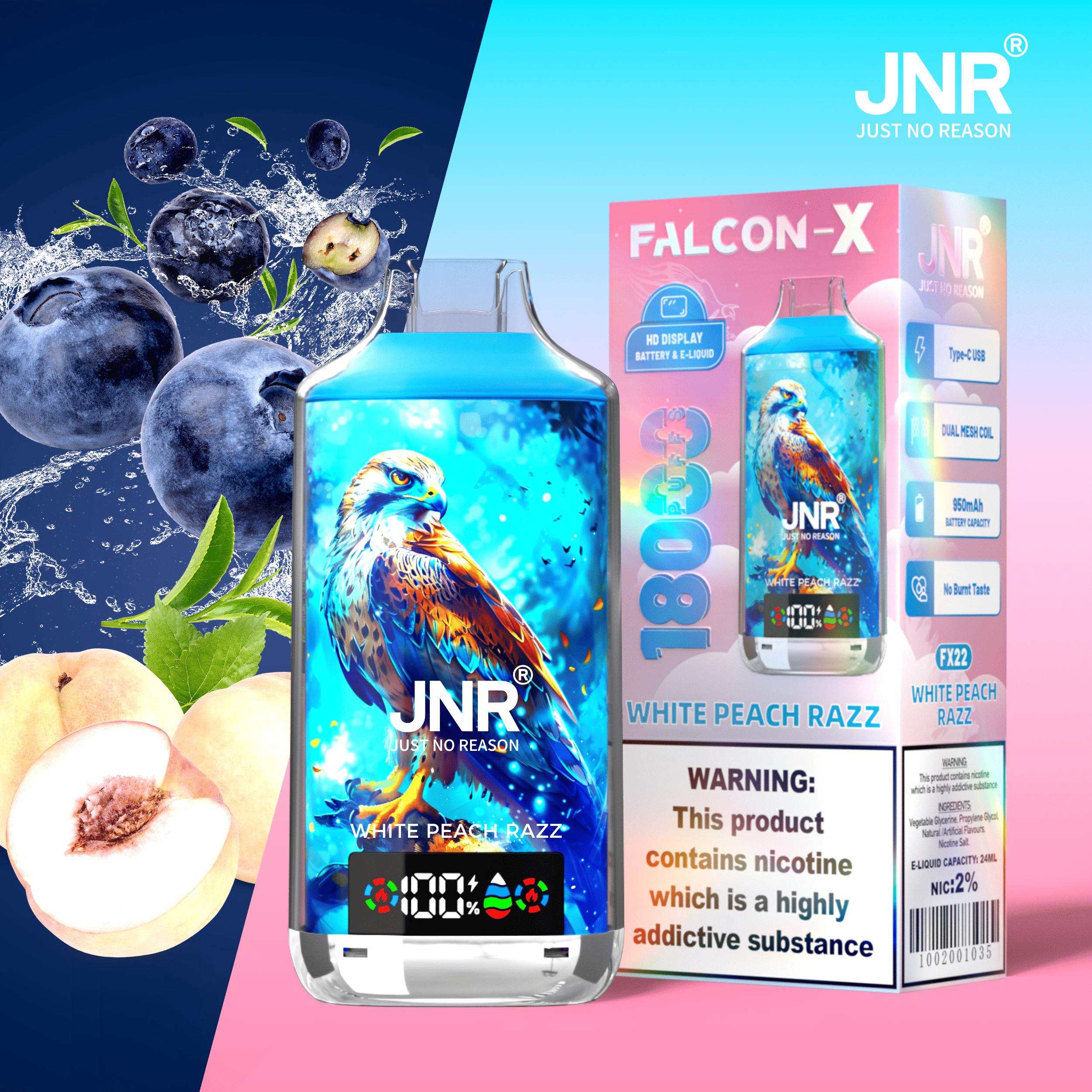 JNR Falcon X 18000 White Peach Razz - Billede 2