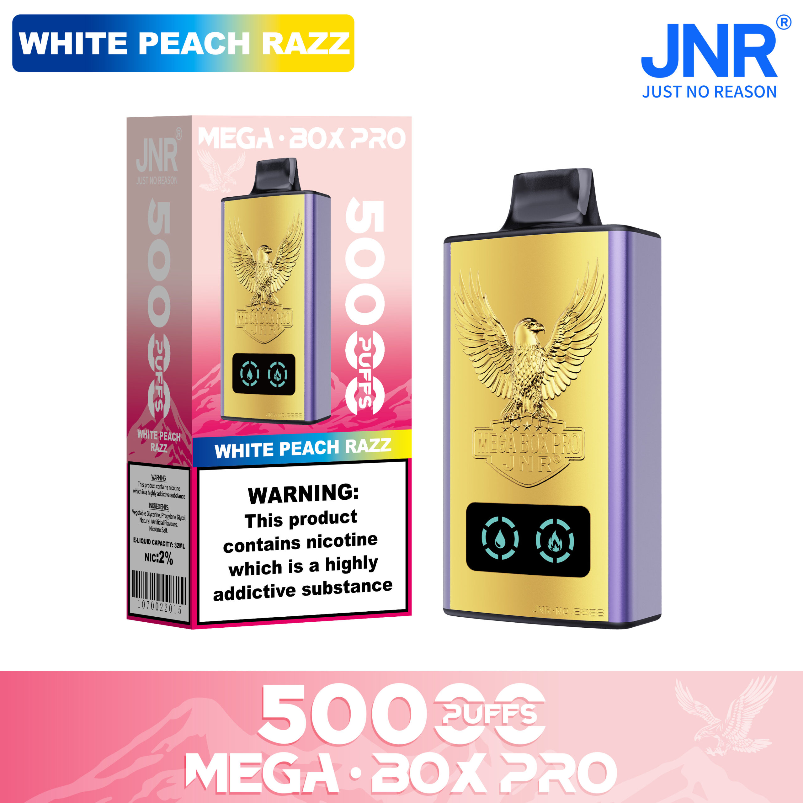 JNR Mega Box Pro 50000 White Peach Razz